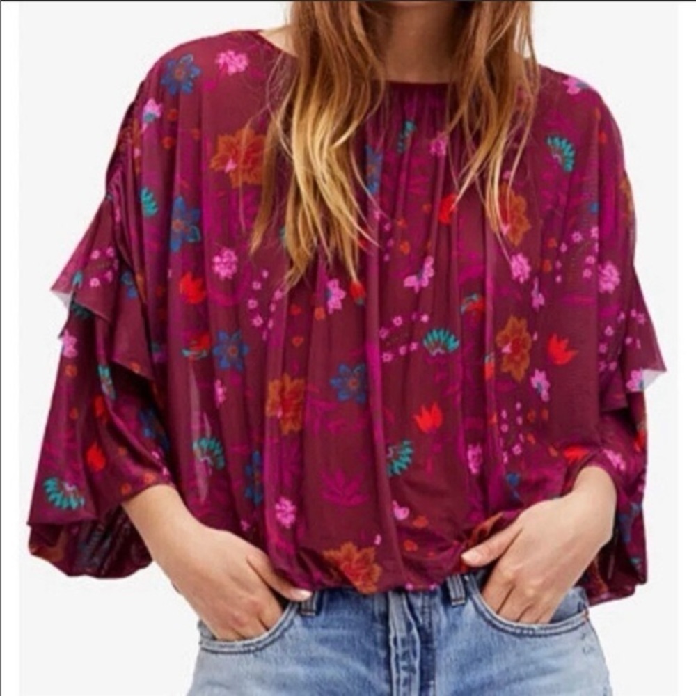 Free People Wildflower Honey Boho Prairie Blouse Stretch Festival Shirt Top Sz S